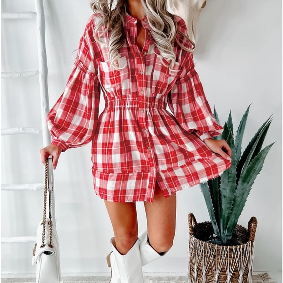 Baevely Dresses & Skirts - Check out this fun Red Plaid, Button-Down Mini Dress